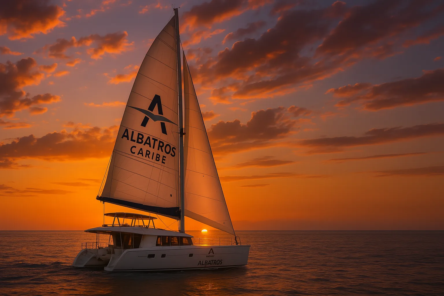 Catamarán Albatros Caribe al atardecer